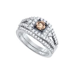 1.0CTW White and Champagne Diamond Bridal 14KT Ring White Gold