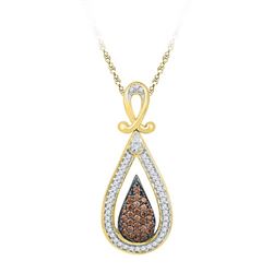 0.25CTW White and Champagne Diamond Anniversary 10KT Pendant Yellow Gold