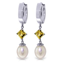 9.5 ctw Pearl & Citrine Earrings Jewelry 14KT White Gold