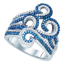 0.75CTW White and Blue Diamond Anniversary 10KT Ring White Gold