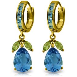 14.3 ctw Blue Topaz & Peridot Earrings Jewelry 14KT Yellow Gold