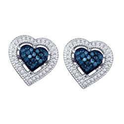 0.35CTW White and Blue Diamond Heart 10KT Earrings White Gold