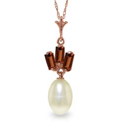 4.68 ctw Pearl & Garnet Necklace Jewelry 14KT Rose Gold