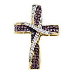 0.50CTW White and Champagne Diamond Cross 10KT Pendant Yellow Gold