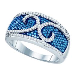 0.75CTW White and Blue Diamond Anniversary 10KT Ring White Gold