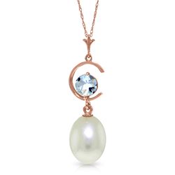 4.5 ctw Pearl & Aquamarine Necklace Jewelry 14KT Rose Gold