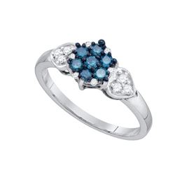 0.33CTW White and Blue Diamond Flower 10KT Ring White Gold