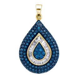 1.0CTW White and Blue Diamond Micro-Pave 10KT Pendant Yellow Gold