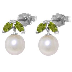 4.4 ctw Pearl & Peridot Earrings Jewelry 14KT White Gold