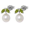 Image 1 : 4.4 ctw Pearl & Peridot Earrings Jewelry 14KT White Gold