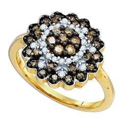 0.60CTW White and Champagne Diamond Anniversary 10KT Ring Yellow Gold