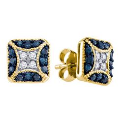 0.50CTW White and Blue Diamond Bridal 10KT Earrings Yellow Gold