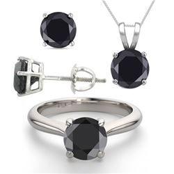 14K White Gold Jewelry SET 8.0CTW Black Diamond Ring, Earrings, Necklace