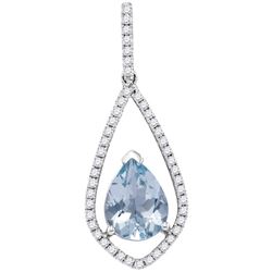 0.25CT Diamond and 1.20CT Aquamarine Anniversary 14KT Pendant White Gold