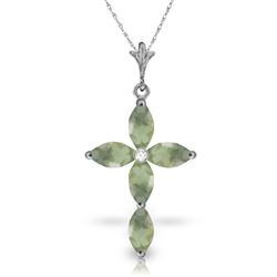 1.10 ctw Green Amethyst & Diamond Necklace Jewelry 14KT White Gold