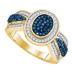 0.50CTW White and Blue Diamond Anniversary 10KT Ring Yellow Gold