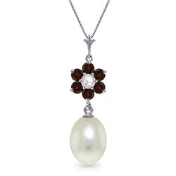 4.53 ctw Pearl, Garnet & Diamond Necklace Jewelry 14KT White Gold