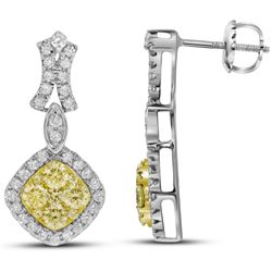 1.35CTW White and Yellow Diamond Anniversary 14KT Earrings White Gold