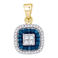 0.33CTW White and Blue Diamond Micro-Pave 10KT Pendant Yellow Gold
