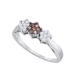 0.25CTW White and Champagne Diamond Flower 10KT Ring White Gold