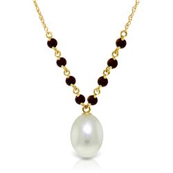 5 ctw Pearl & Garnet Necklace Jewelry 14KT Yellow Gold