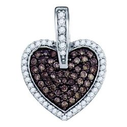 0.50CTW White and Champagne Diamond Heart 10KT Pendant White Gold