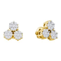 1CT Diamond 3-Flower 14KT Earrings Yellow Gold