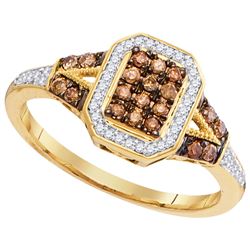 0.35CTW White and Blue Diamond Micro-Pave 10KT Ring Yellow Gold