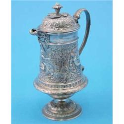 A Victorian plated copper claret jug, of Renaissance design and 1885 Steeplechase Presentation....