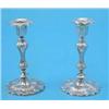 Image 1 : A pair of Victorian silver tapersticks, with knopped stems and foliate scroll engraving, 4.25ins....