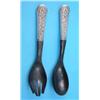 Image 1 : A pair of Eastern horn salad servers with white metal handles....