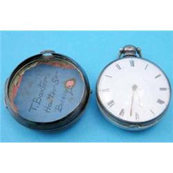 A George IV silver pair case pocket watch, with verge movement signed J. Graham, London 7830, Bir...