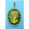 Image 1 : A gold and natural green chalcedony diamond set cameo locket, depicting a profile study of a youn...