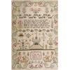 Image 1 : A Victorian sampler, finely worked in silk with a verse, temple, angels, motifs and pattern bands...