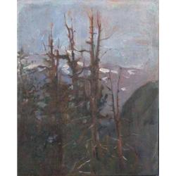 John da Costa (1876-1931) oil on board, Alpine Trees, 12 x 9.5 ins....