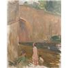 Image 1 : John da Costa (1876-1931) oil on canvas, Children by a bridge, studio stamp, 22 x 18 ins....