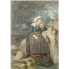 Image 1 : E. Verboekhoeven - Belgian watercolour and bodycolour, Maid seated on a rock, signed and dated 18...