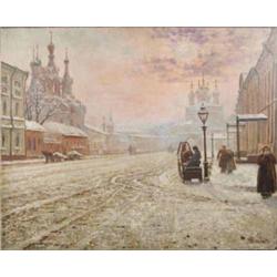 Paul-Louis Bouchard (1853-1937) French unframed oil on canvas, Moscow street scene, signed, 23.5...