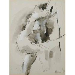 Adrian Heath (1920-1992) ink and wash, Nude study, signed and dated '61, 11.5 x 9 ins....