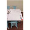 Image 2 : White Solid Marble Table w/Wrought Iron Base + 2 Aqua Chairs