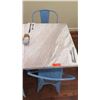 Image 2 : White Solid Marble Table w/Wrought Iron Base + 2  Blue Chairs