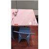 Image 2 : White Solid Marble Table w/Wrought Iron Base + 1 Blue Chair