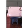 Image 2 : White Solid Marble Table w/Wrought Iron Base + 1 Blue Chair