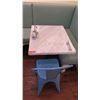 Image 2 : White Solid Marble Table w/Wrought Iron Base + 1 Blue Chair