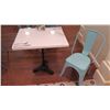 Image 1 : White Solid Marble Table w/Wrought Iron Base + 1 Aqua Chair