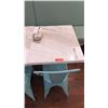 Image 2 : White Solid Marble Table w/Wrought Iron Base + 1 Aqua Chair