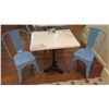 Image 1 : White Solid Marble Table w/Wrought Iron Base + 2  Blue Chairs