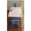 Image 2 : White Solid Marble Table w/Wrought Iron Base + 2  Blue Chairs