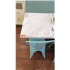Image 2 : White Solid Marble Table w/Wrought Iron Base + 1 Aqua Chair