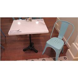 White Solid Marble Table w/Wrought Iron Base + 1 Aqua Chair